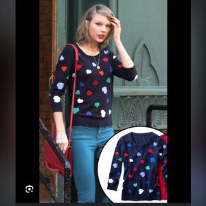 Talbots Navy Sweater with Fun Heart Accents Size Medium 3/4 Sleeve